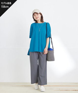 Tiaclasse L 綿混リンクル加工ワイドパンツ チャコールグレー