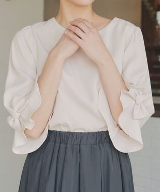 Tiaclasse 【洗える】リボンフレアスリーブブラウス アイボリー