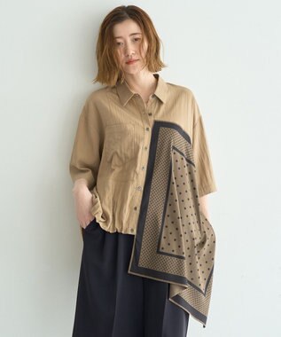 YECCA VECCA スカーフデザインアシメハーフスリーブシャツ
