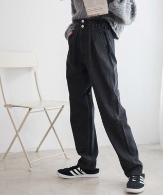 WEGO 【ウエストゴム】ウエストフリルデニムマムパンツ ブラック