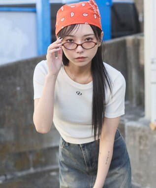 WEGO ヴィンテージウォッシュワンポイントリブT ホワイト