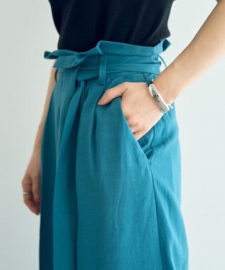 YECCA VECCA ベルテッドリネン混ワイドパンツ Blue Green