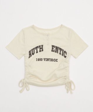 WEGO サイドギャザーヘンリーネックロゴT ホワイトアイボリー