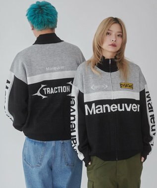 WEGO 【ユニセックス着用ITEM】レーシンググラフィックニットブルゾン ブラック