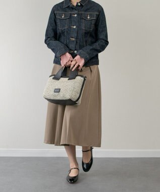 INTER-CHAUSSURES 【RIPANI】サマーツイード・レザーコンビバッグ ブラックコンビ