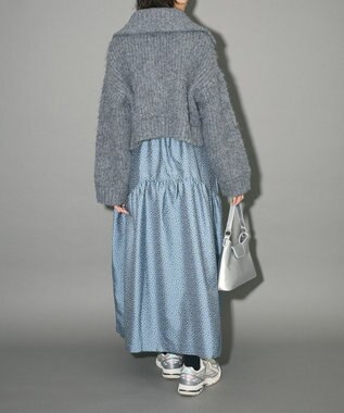 Green Parks フロントジップビックカラーニットブルゾン Gray