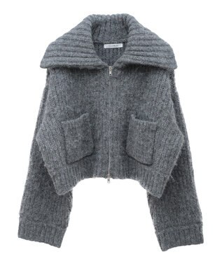 Green Parks フロントジップビックカラーニットブルゾン Gray