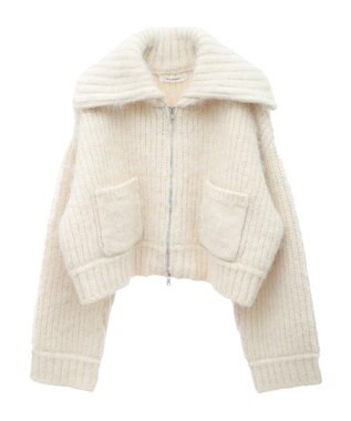 Green Parks フロントジップビックカラーニットブルゾン Gray