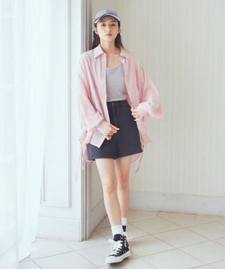 earth music&ecology ウエストドロストシアーシャツ Pink