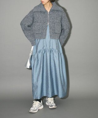 Green Parks フロントジップビックカラーニットブルゾン Gray