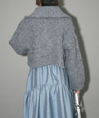 Green Parks フロントジップビックカラーニットブルゾン Gray