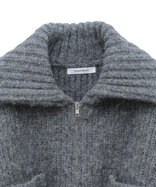 Green Parks フロントジップビックカラーニットブルゾン Gray