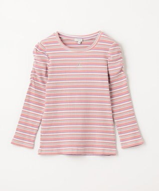 ANY KIDS 七分袖 テレコボーダー Tシャツ ピンク系