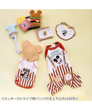 PET PARADISE ディズニー ミッキーマウス ストライプ パンツつなぎ 小型犬 ホワイト×レッド