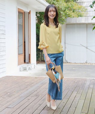 Tiaclasse 【洗える】リボンフレアスリーブブラウス イエロー