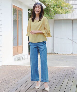 Tiaclasse 【洗える】リボンフレアスリーブブラウス イエロー