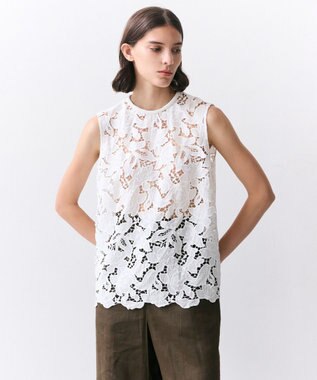 BEIGE， CITRINE / エンブロイダリーレースノースリーブブブラウス