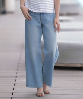 【洗える】BASIC STRETCH DENIM ワイド ストレート デニム