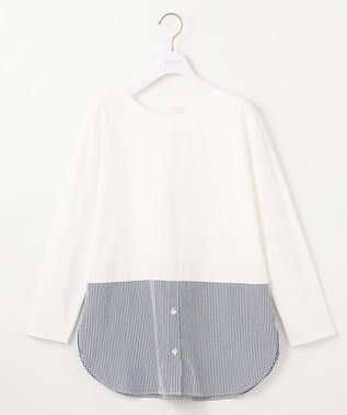 ANY SIS 【洗える】シャツコンビレイヤード カットソー ネイビーストライプ