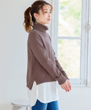 Tiaclasse 【洗える】もっちり柔らかいリブタートルプルオーバーニット モカ