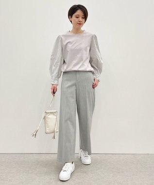 自由区 L スムースコンビ ボリューム袖カットソー ライトグレー系