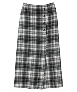 Green Parks シャギーチェックスカート Black