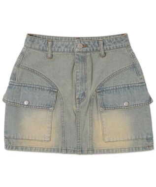 WEGO ヴィンテージウォッシュカーゴミニスカート デニム淡加工色