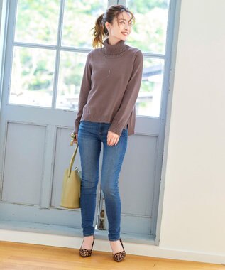 Tiaclasse 【洗える】もっちり柔らかいリブタートルプルオーバーニット モカ