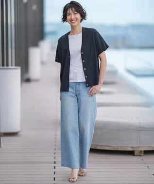 J.PRESS LADIES 【洗える】BASIC STRETCH DENIM ワイド ストレート デニム ブリーチ系