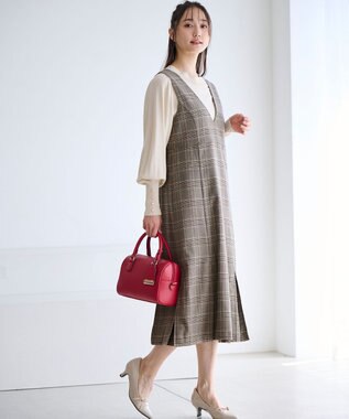 ANY SIS 【2SET】チェック ジャンパースカート× ニット ダークブラウン系3