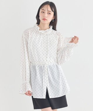 earth music&ecology 【イージーケア】TRキュプラダブルボタンフリルシャツ Dot