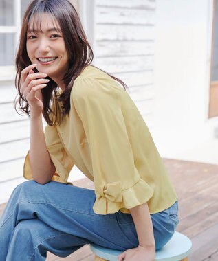 Tiaclasse 【洗える】リボンフレアスリーブブラウス イエロー