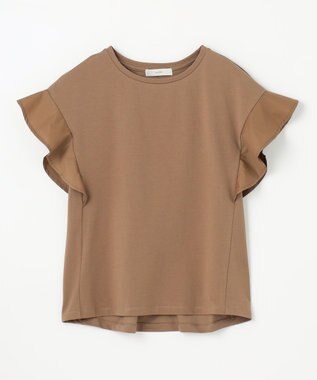 ANY 異素材コンビフリルスリーブプルオーバー モカ