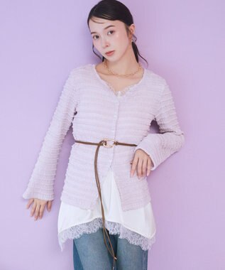 earth music&ecology 【予約】シャーリングカットカーディガン ピンク