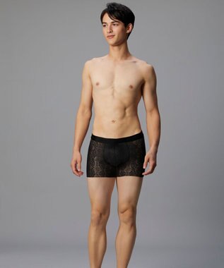 WACOAL MEN ボクサーパンツ【レースボクサー】フロント快適グラマラス 通気性 フリーなカッティング(裾部分) 前閉じ レース 下着 GT3341 /ブロス バイ ワコールメン ブラック