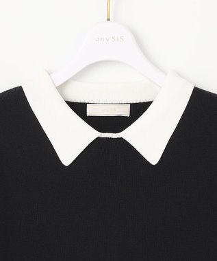 ANY SIS 【好印象企画】襟配色ニット×タックスカートセット ブラック×グレー