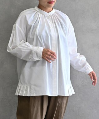 muuc 〈オーガニックコットン〉〈コットンブロード生地〉〈カラーにより異なる生地〉〈通年着られる〉コットン裾プリーツ ブラウス ホワイト