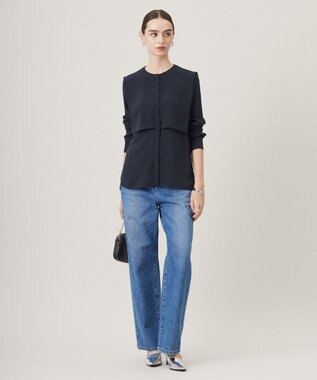 ICB L 【UVケア・速乾・接触冷感・洗える】BackSatinAmunzen デザインブラウス ネイビー系