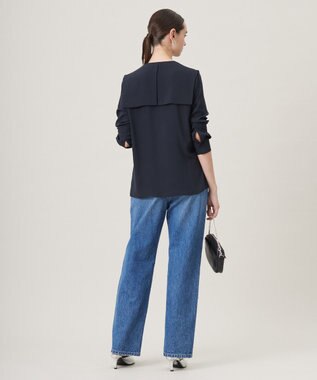 ICB L 【UVケア・速乾・接触冷感・洗える】BackSatinAmunzen デザインブラウス ネイビー系