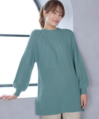 Tiaclasse L 求心片畦ニットチュニック ミント