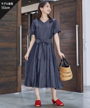 Tiaclasse デニムフレアワンピース ネイビー