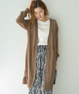 YECCA VECCA シアーニットロング丈カーディガン Dark Beige