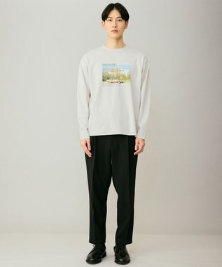 UNFILO MENS 【男女兼用】3シーズンスウェット フォトTEE ライトグレー×ナチュラル（背景グリーン）