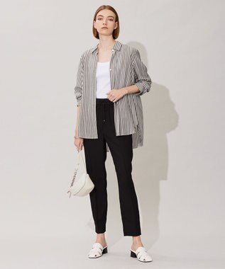 ICB L 【洗える】 キュプラローンストライプ シャツ ブラックストライプ系