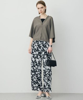 ICB L フライスリーブ Vネックカーディガン スティールカーキ