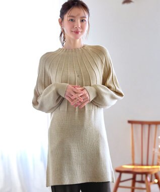 Tiaclasse L 求心片畦ニットチュニック ベージュ