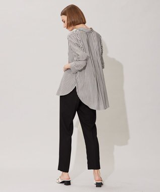 ICB L 【洗える】 キュプラローンストライプ シャツ ブラックストライプ系