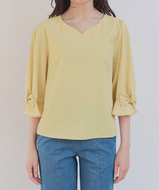 Tiaclasse 【洗える】リボンフレアスリーブブラウス イエロー