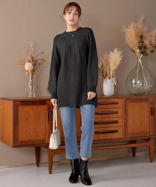 Tiaclasse L 求心片畦ニットチュニック チャコールグレー