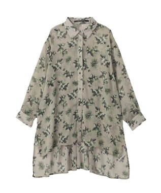 YECCA VECCA フラワー柄シアーロングシャツ Light Khaki
